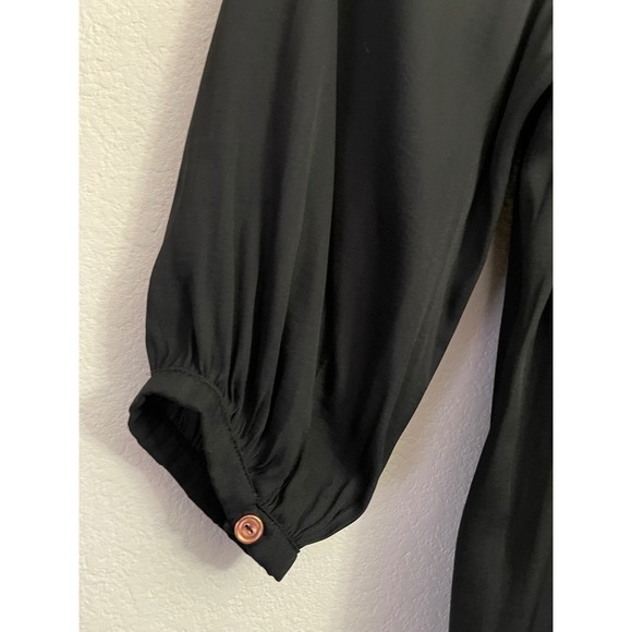 Cali Dreaming Black Maxi Dress Button Front Gathered Neckline‎ Long Sleeve Small - Picture 7 of 10